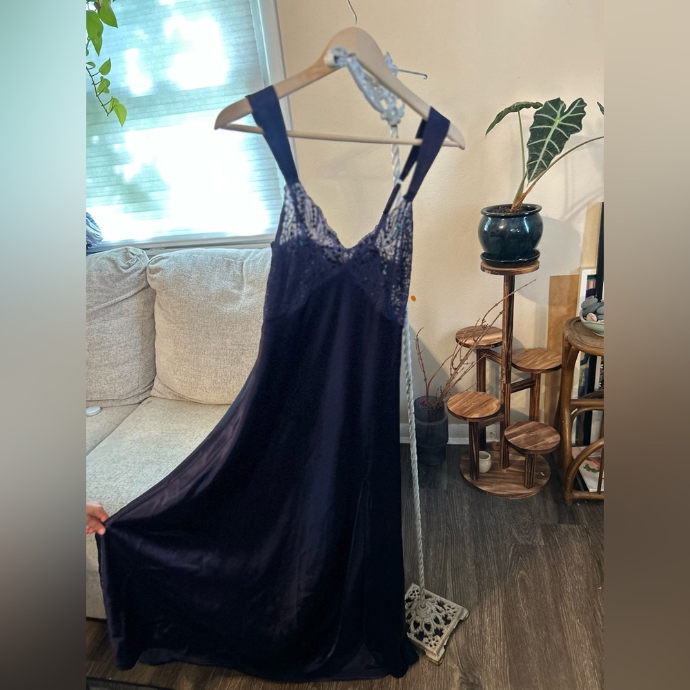 Vintage Victoria's Secret Satin Purple Lace dress long nightgown embellished